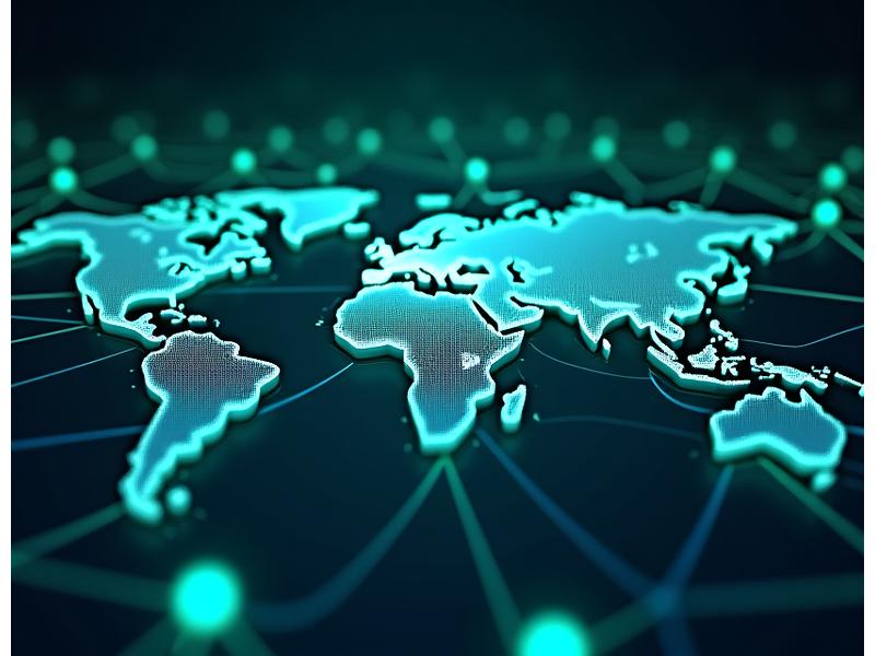Carte interactive montrant un réseau interconnecté d'entités de l'industrie du voyage (aéroports, hôtels, agences de location, GDS) reliées par des lignes de données et des icônes d'API, avec le logo Voile Étoile au centre.