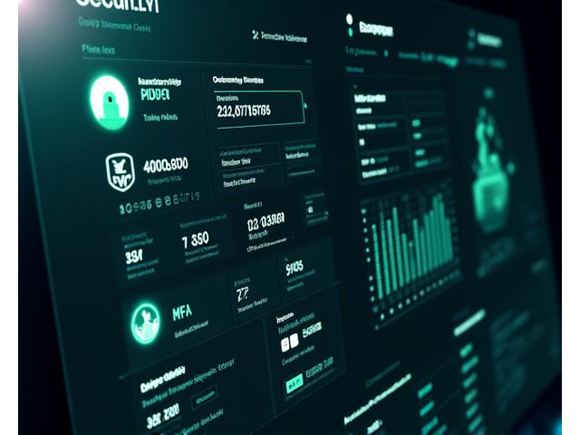 Tableau de bord de sécurité numérique affichant des métriques et des logos de certification tels que RGPD, ISO 27001 et SOC 2, dans un environnement numérique sécurisé.