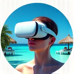 Personne portant un casque de réalité virtuelle explorant une destination de voyage exotique