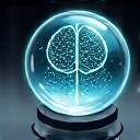 Icône représentant une boule de cristal ou un cerveau avec des engrenages, symbolisant la prédiction de satisfaction par IA et le machine learning.