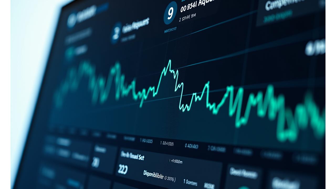 Tableau de bord de performance API avec des graphiques en temps réel montrant la latence, le débit des requêtes et un taux de disponibilité de 99.9%. Des indicateurs de comparaison avec les concurrents sont également visibles.