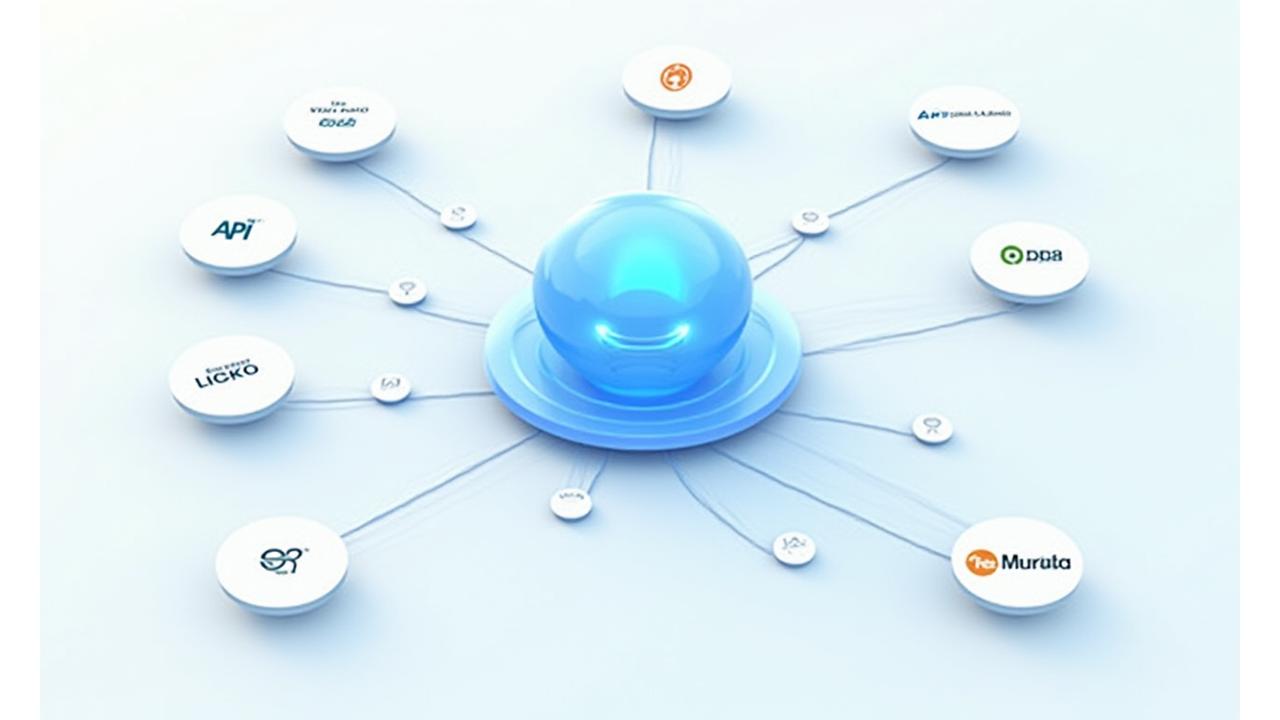 Diagramme d'écosystème montrant des logos de grandes plateformes de voyage comme Amadeus, Sabre, Galileo, et des icônes représentant des APIs REST, des webhooks, et des plugins WordPress, connectés à la plateforme B2B de Voile Étoile au centre.