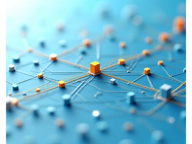 Schéma abstrait illustrant le fonctionnement des algorithmes de recommandation, avec des flux de données et des nœuds représentant le filtrage collaboratif, basé sur le contenu et hybride.