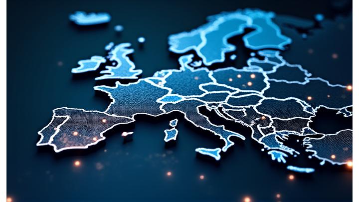 Représentation cartographique de l'Europe avec des points lumineux indiquant les activités de surveillance des prix des concurrents