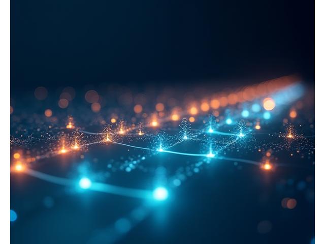 Timeline interactive affichant des points lumineux représentant des événements historiques clés, avec des lignes de connexion et des filtres de recherche.